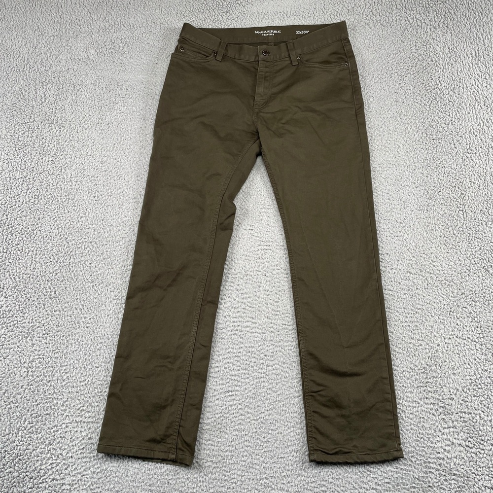 Banana Republic Pants Mens 32x30 Green Slim Traveler Surplus Olive Cotton